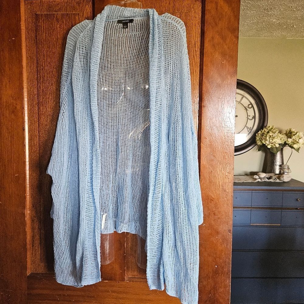 Alfani Women's Blue‎ Open Cardigan Career Lagenlook Beach Boho Crocheted Knit